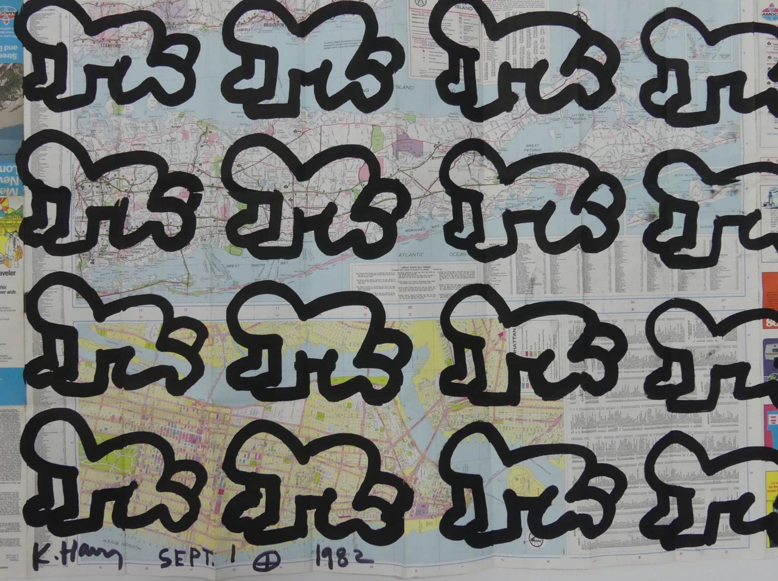 Keith Haring | Ink drawing on New York City and Long Island Map ...