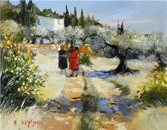 Conversation dans les oliviers en Provence - André Deymonaz