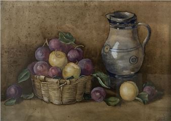 &quot;Still life with plums and pitcher - Marie Desliens