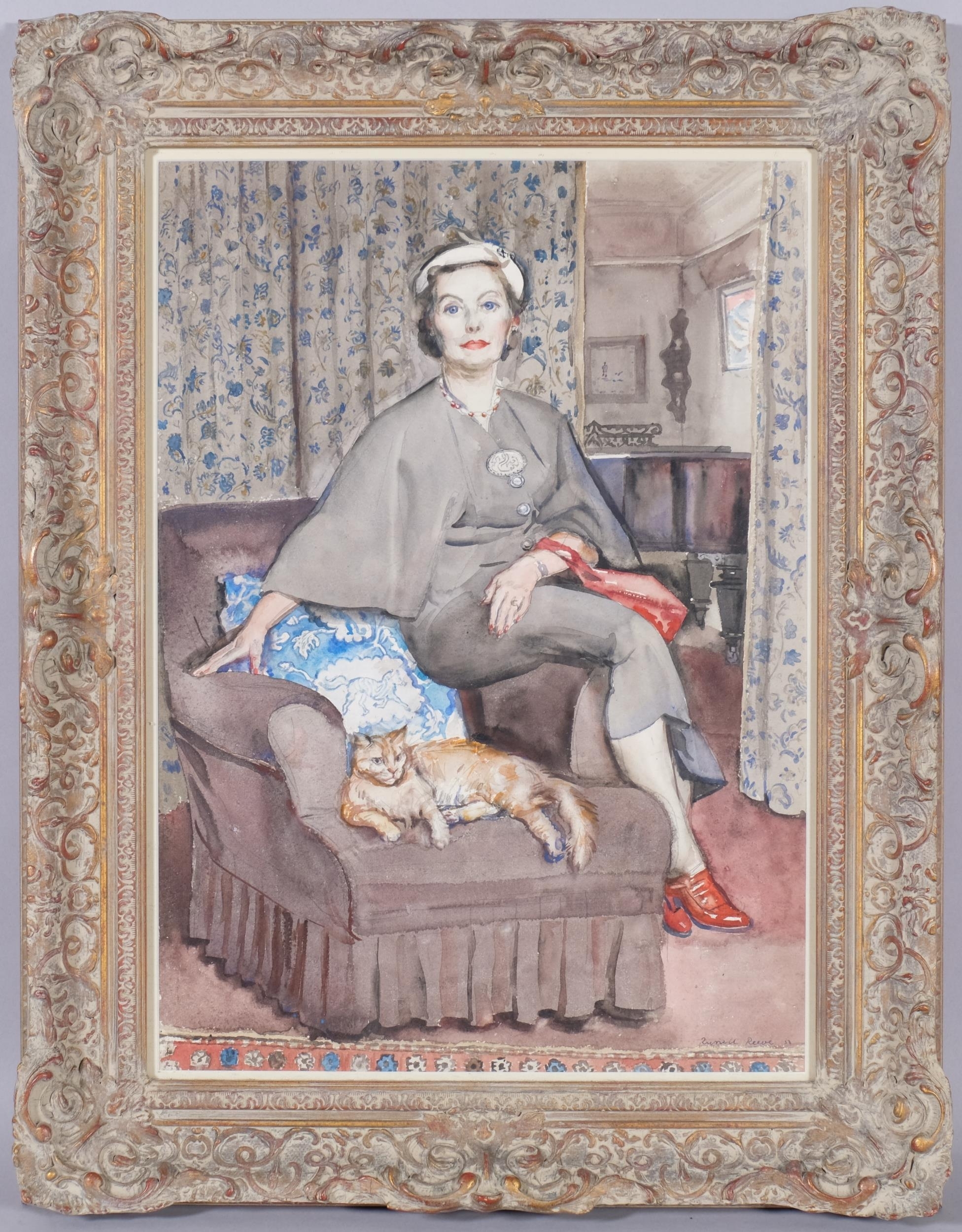 Russell Reeve | portrait of the artist's wife and cat (1953) | MutualArt