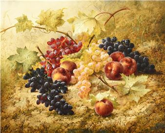 STILL LIFE WITH PEACHES AND GRAPES ON A GRASSY BANK - Joseph-Eugène‏ Gilbault