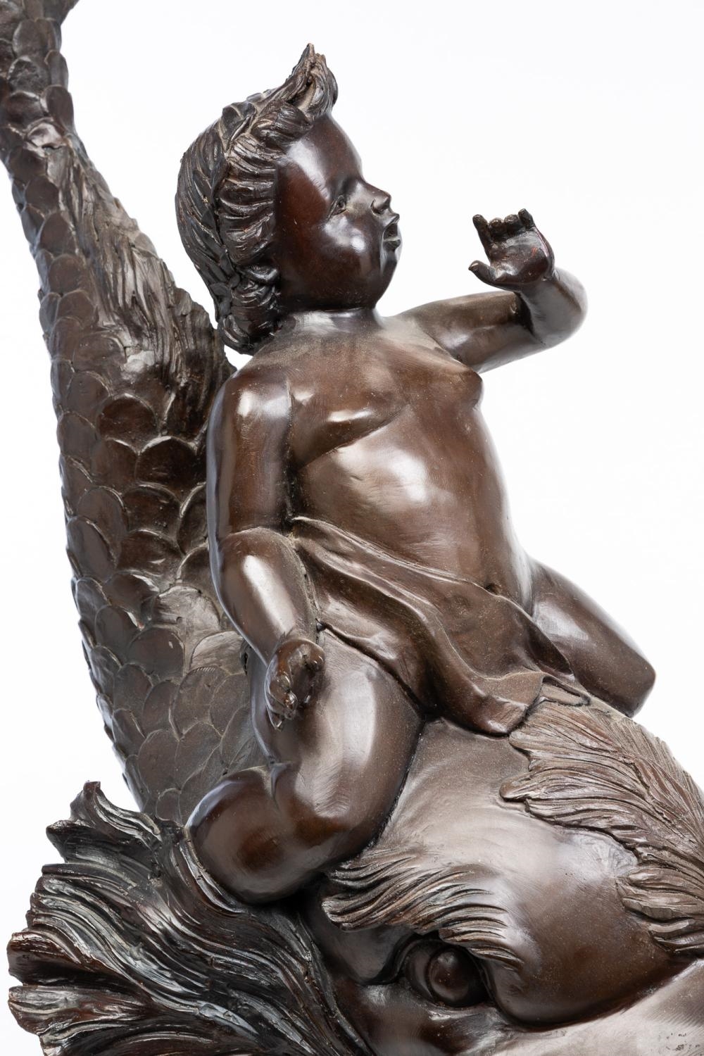 Sylvain Kinsburger | LARGE CHERUB RIDING A FISH BRONZE SCULPTURE (19th ...