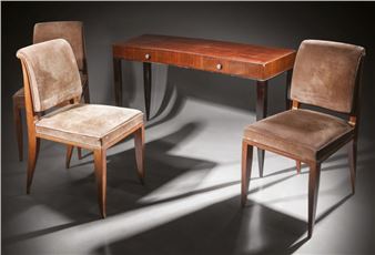 Jacques-Émile RUHLMANN, attributed to Three chairs in varnished rosewood veneer with straight backs slightly rounded at the back - Émile-Jacques Ruhlmann