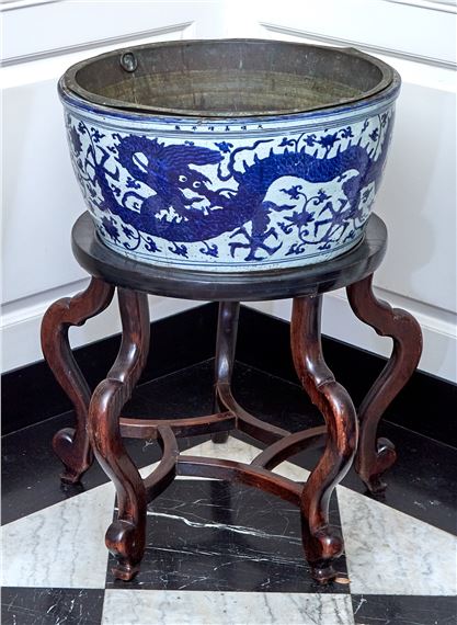 A Massive Chinese Blue and White Porcelain Dragon Basin
Jiajing Mark and of the Period - Jiajing