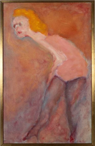 Depicting a nude woman with bright ginger hair wearing black stockings - Martin Sumers