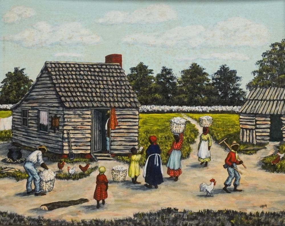 Artwork by Chela Morgan, Cabin and Shed Scene, Made of Acrylic on Canvas Board