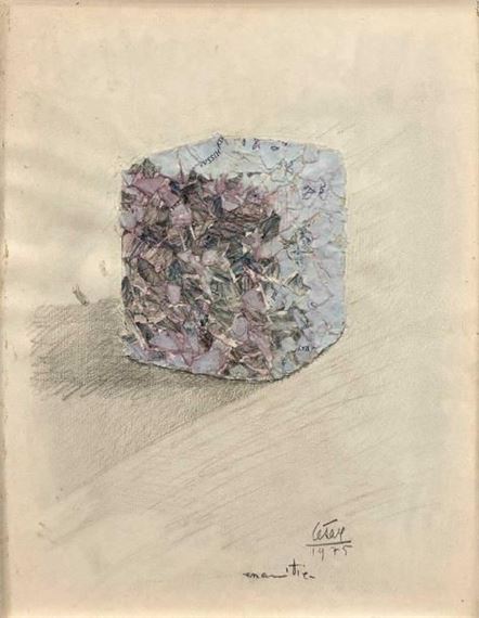 Collage de papiers et crayon, signé et daté en bas à droite by César Baldaccini, 1975