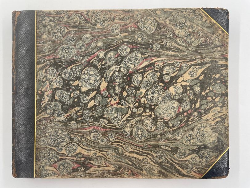 Artwork by Jean Duplessis-Bertaux, DUPLESSI-BERTAUX (J.). Recueil de cent sujets de divers genres composés et gravés à l'eau-forte. Paris, chez les éditeurs [Joubert], 1814. 8° oblong, black half-basin with corners, smooth spine filleted and fleuronné (binding worn, inner hinge split, marg. russeting and browning). Illustrated collection of 100 etchings by Duplessi-Bertaux published in 8 issues, including a medallion portrait of the artist, an engraved title and 97 of the 98 plates depicting workers, soldiers, trades, itinerant m, Made of etching and engraving