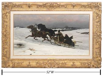 Winter scene  of horse drawn sled in the snow - Ksawery Szykier
