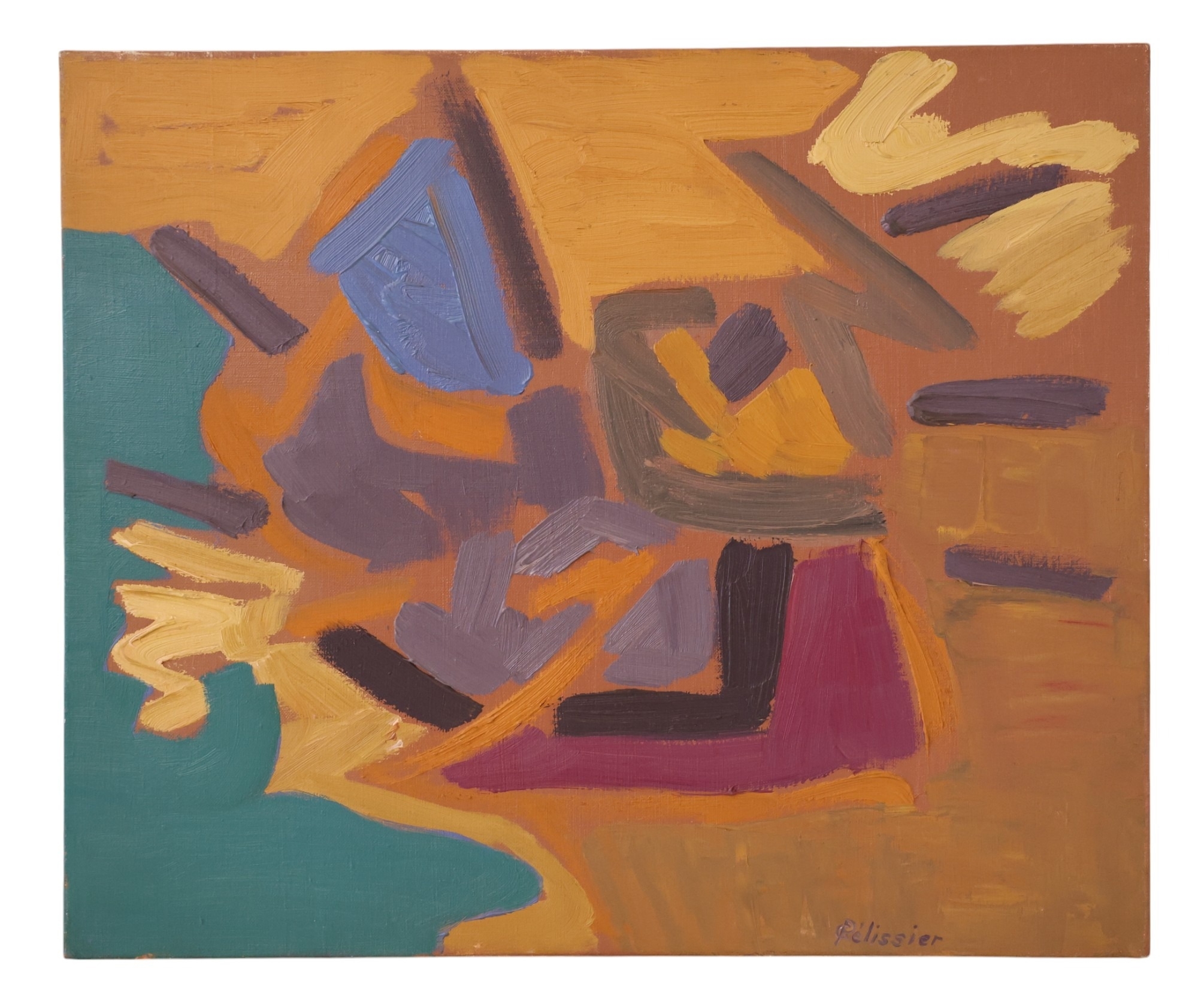 Artwork by Gilbert Pélissier, - Abstract composition in orange, Made of green, oil on canvas