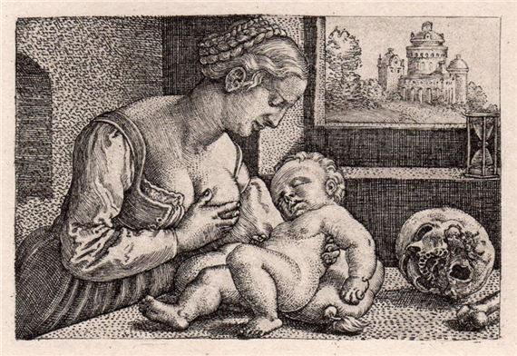 Hans Sebald Beham | Barthel Beham Mother and Child with a skull and ...