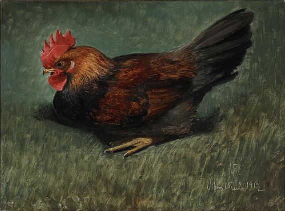 A reclining rooster by Niels Peter Rasmussen, 18. Juli 1912
