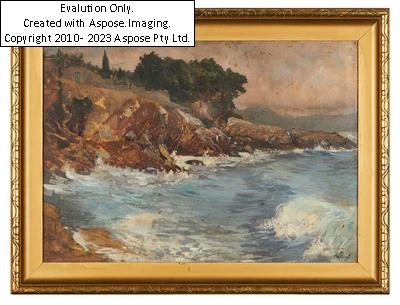 Artwork by Alfred Edler von Pflügl, Italienische Küstenpartie, Made of oil on canvas laid down on board