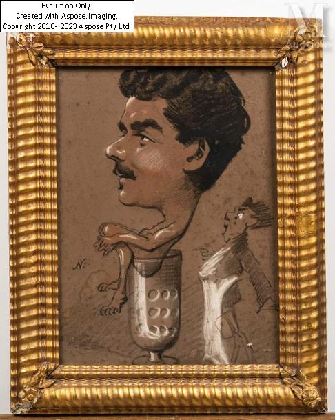Artwork by Gaspard-Félix  Tournachon, Guy de Maupassant fustigeant l'alcoolisme", Made of Black chalk, red chalk and heightened with white chalk
