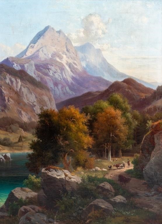 Artwork by Georg Köbel, Alpine Landscape Scene, Made of oil on canvas