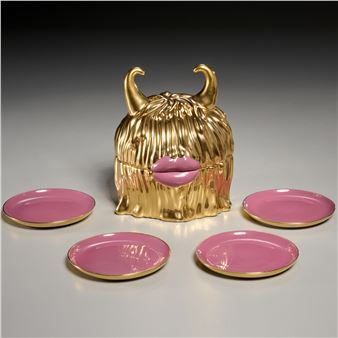 Monster shaped box and set of (4) plates - Haas Brothers