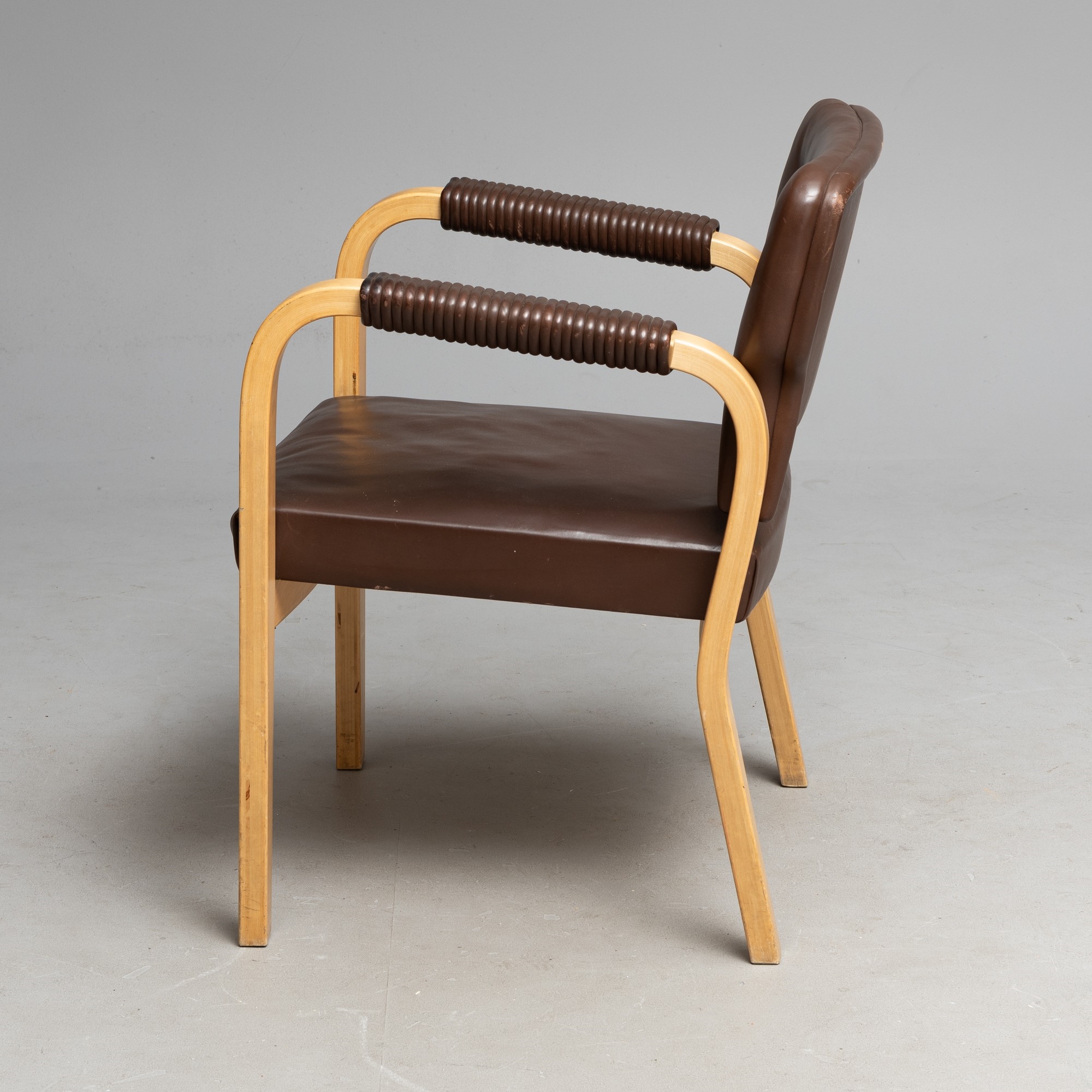 Artwork by Maija Heikinheimo, Chair, model 43, Artek, Made of lacquered birch, leather upholstery