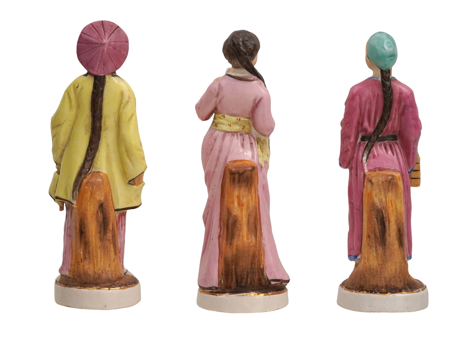 Artwork by , Chinese School, 19th Century, A set of three figures, all wearing the traditional Manchurian ‘cue’ hairstyle, Made of porcelain