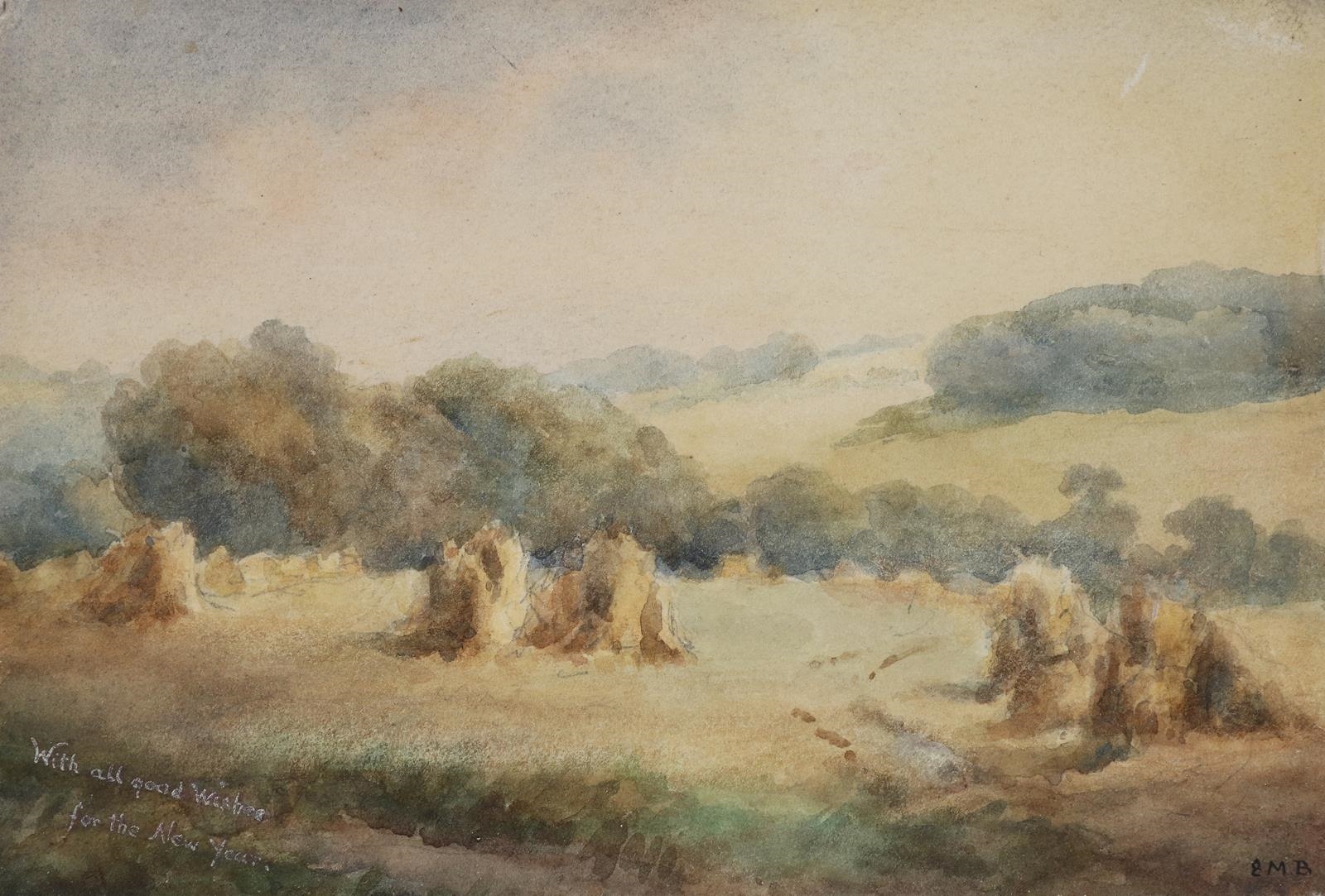 Artwork by Ethel Mary Bilbrough, Ramsburg, with the Beechwood in the distance! Aquarell auf Karton, Made of watercolor on cardboard