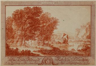 Flußlandschaft mit zwei Wanderern unter einem Baum - Carl Ernst Christoph Hess