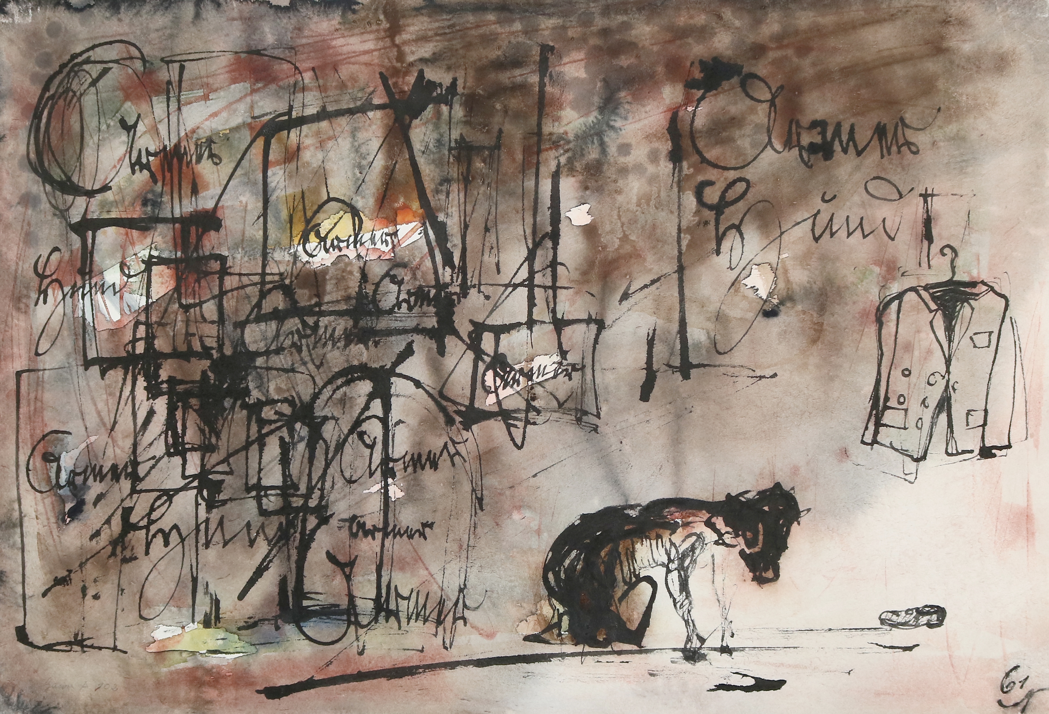 Artwork by Heinz Nowag, Armer Hund, Made of watercolor and pen