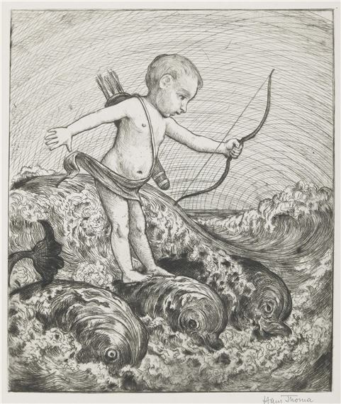 Amor mit Delphinen, Radierung (1917