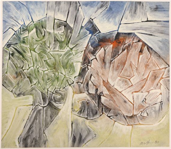 Neil Meitzler ''Two White Forms'' 1963 Casein on Paper 9.75''x11.25