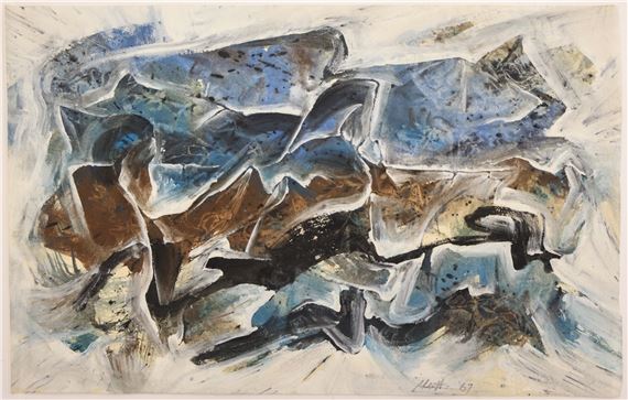 Neil Meitzler ''Blue Mountain Streams'' 1967 Casein on Paper 9''x14.25