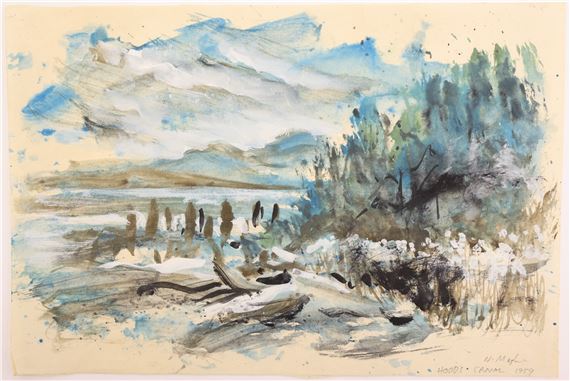 Neil Meitzler ''Hood's Canal'' 1959 Casein on Paper 9''x13.25 by Neil Meitzler, 1959