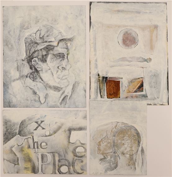 4pc Neil Meitzler 1960's White Abstractions Casein on Paper 14''x11'' Largest by Neil Meitzler, 1960s