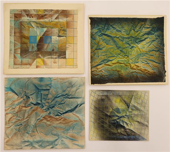 4pc Neil Meitzler Crumpled Paper Abstractions on Shikishi Boards