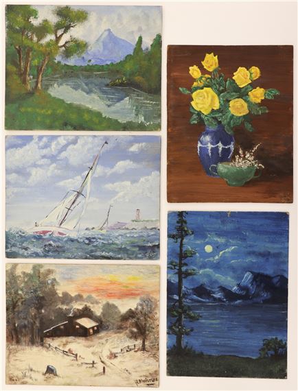 5pc Early Neil Meitzler Landscape Oil Paintings on Canvas Board 8''x10
