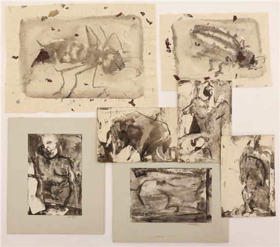 7pc Neil Meitzler Figurative Ink Abstractions on Paper 8''x11'' Largest