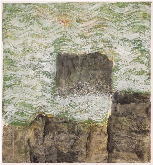Neil Meitzler ''Green Stream Rock'' 1959 Casein on Paper 27''x24.5 by Neil Meitzler, 1959