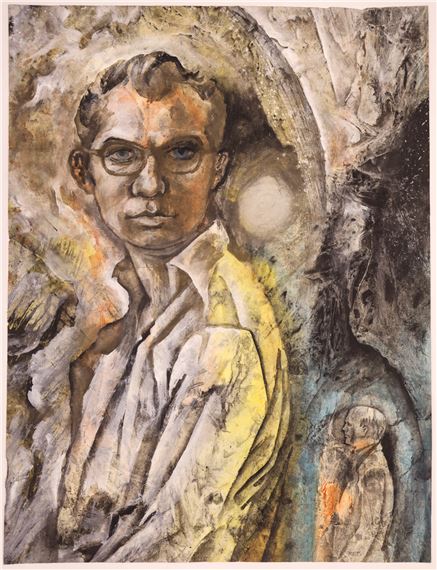 Neil Meitzler ''Self Portrait'' 1960's Casein on Paper 27''x20.5 by Neil Meitzler, 1960s