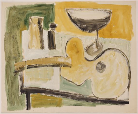 Neil Meitzler ''Still Life with Guitar'' 1959 Casein on Paper 28''x34