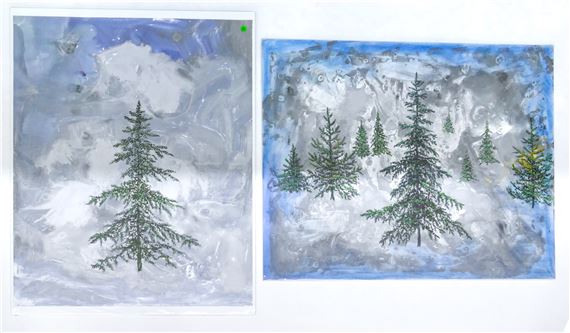 2pc Large Neil Meitzler ''Silver Trees'' 1990's Artworks Mixed Media