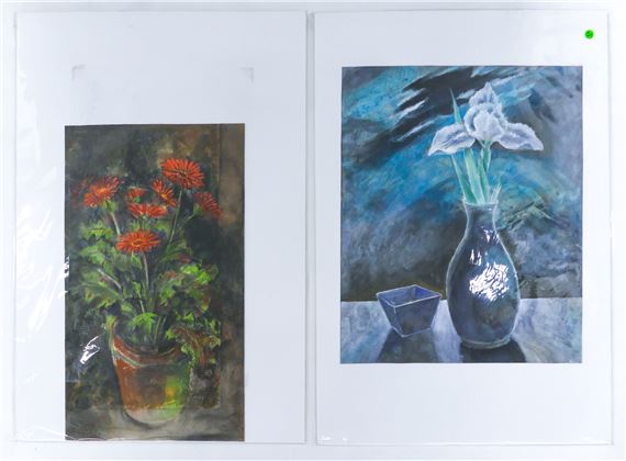 2pc Neil Meitzler ''Vases with Flowers'' 1990's Artworks Mixed Media