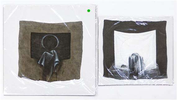 2pc Neil Meitzler ''Draped Moons'' Mixed Media on Canvas 17''x17