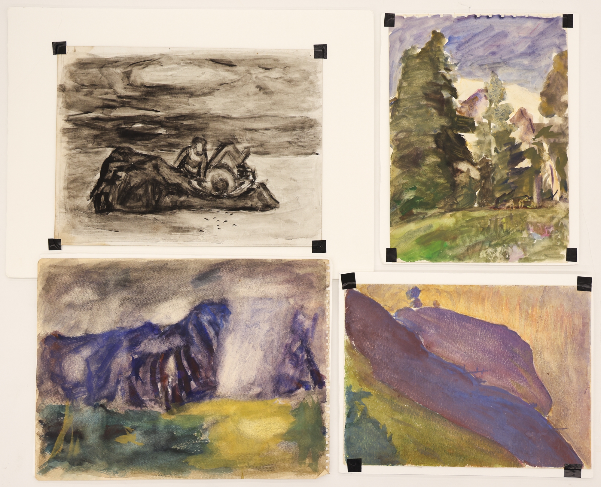 Arthur Runquist | 4pc Arthur Runquist Dark Landscape Watercolors on ...