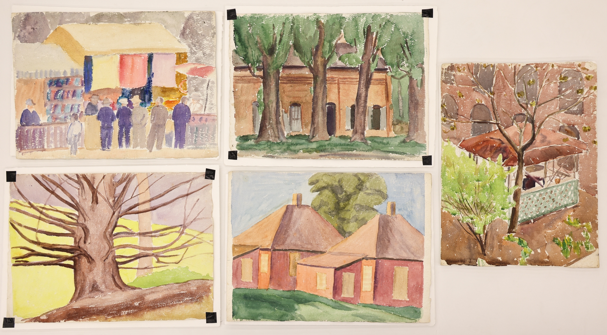 Arthur Runquist | 5pc Arthur Runquist Assorted Town Scene Watercolors ...