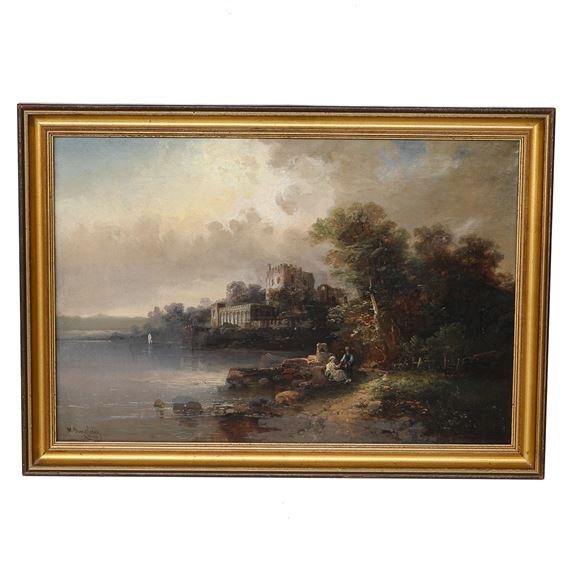 19th C. Castle Scene, Oil on Canvas - M. Sinclair