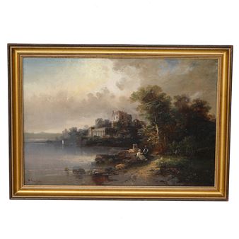 19th C. Castle Scene, Oil on Canvas - M. Sinclair