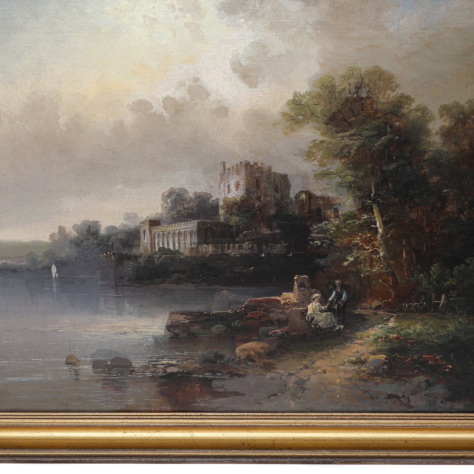 Artwork by M. Sinclair, 19th C. Castle Scene, Oil on Canvas, Made of Oil on Canvas