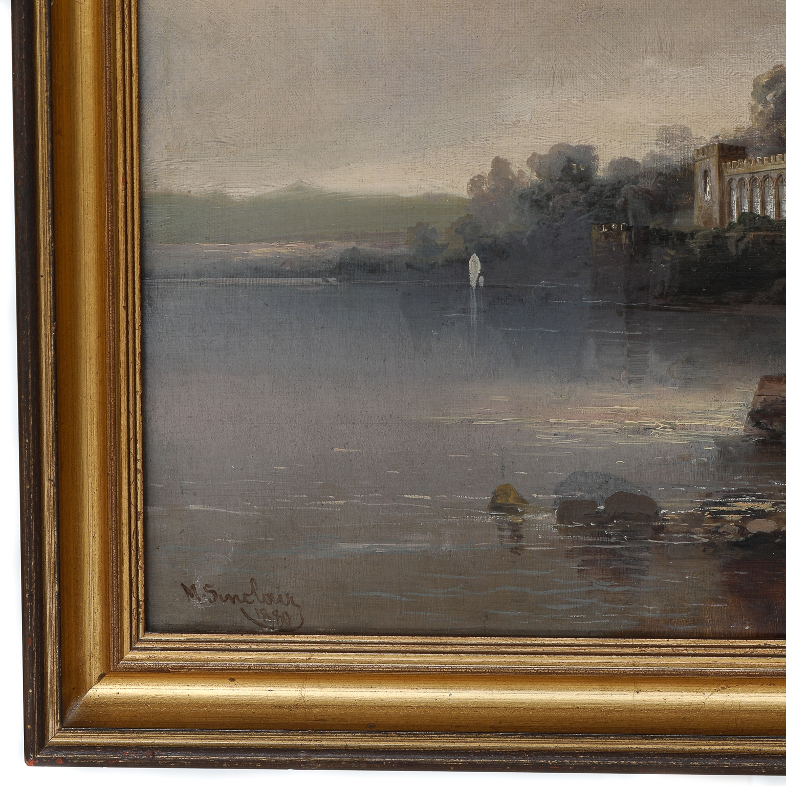 Artwork by M. Sinclair, 19th C. Castle Scene, Oil on Canvas, Made of Oil on Canvas