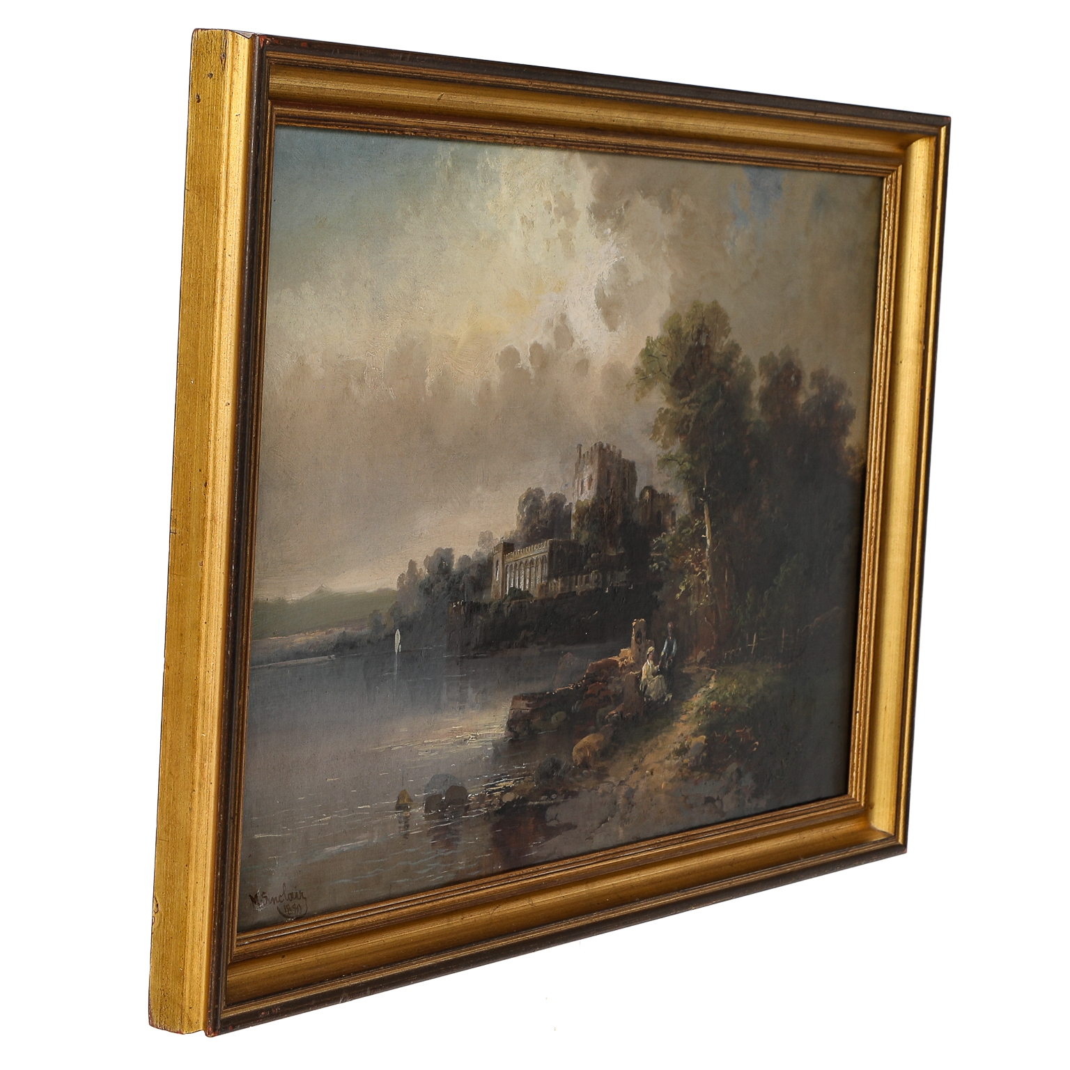 Artwork by M. Sinclair, 19th C. Castle Scene, Oil on Canvas, Made of Oil on Canvas