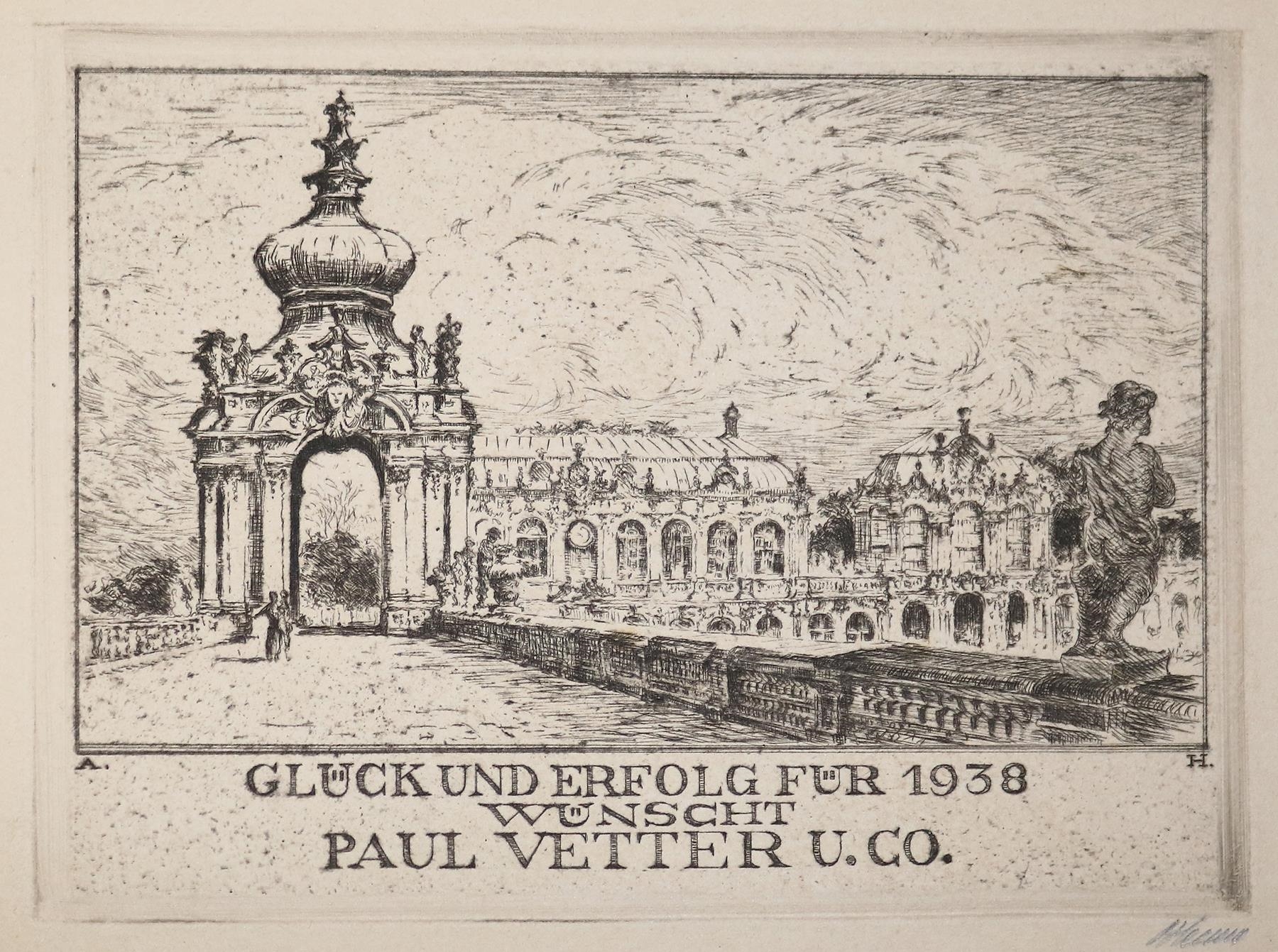 Artwork by Artur Henne, Glück und Erfolg für 1938 wünscht Paul Vetter u, Made of etching