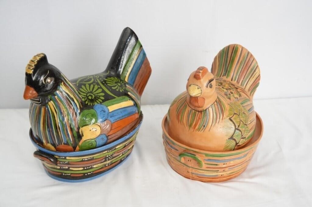 Chicken | 2 Vintage Mexican Tonala chicken Tlaquepaques | MutualArt
