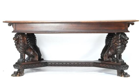 Large | 19th c Mahogany Highly Carved standing Lion table | MutualArt