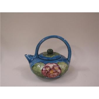 LISE B MOORCROFT ART POTTERY TEAPOT WITH PANSY DESIGN - Lise B. Moorcroft